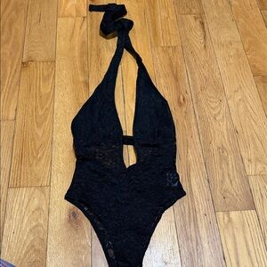 SHEIN Black Lace Halter Bodysuit